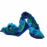 Foulard donna seta 100%, Sciarpa donna seta, Stola donna cerimonia blu e verde dipinta a mano, Foulard in seta pura, Scialle donna, Stola verde e blu, Foulard Donna Elegante, Regalo Donna