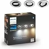 Philips Hue White Ambiance Milliskin, 3 Faretti ad Incasso Smart, Base Rotonda, Bluetooh, 3x5 W, Bianco