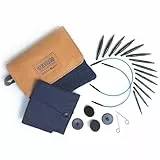 KnitPro Set di Ferri circolari intercambiabili Indigo Wood Short, 3,00 mm - 6,00 mm