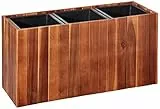 Amazon Aware, Fioriera in legno d'acacia, da 66 cm, rettangolare, con tre contenitori in plastica, colore marrone