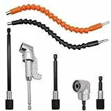 GYSRXS 7 Pezzi Set di Punta da Trapano Adattatore con 2×Adattatore per Trapano ad Angolo Retto 105°3×Aste di Prolunga Esagonali da 1/4' 2×Prolunga Flessibile Avvitatore