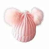 Berretto Bambino Bambina Autunnale Invernale Cappello Caldo Morbido con Pompon Lavorato a Maglia per Bimbi 1-3 Anni (Rosa, 1-3 anni)