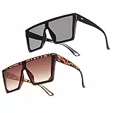 Weinsamkeit 2 Paia Occhiali Quadrati Grandi Occhiali da Sole, Oversize a Piatta di Moda Occhiali da Sole Senza Montatura Protezione UV400 per Donna Uomo