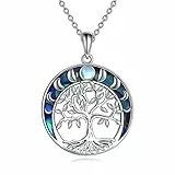 YAFEINI Collana con Albero Della Vita Collana con Ciondolo Pentagramma con Nodo Celtico in Pietra di Luna in Argento Sterling 925 per Gioielli da Donna