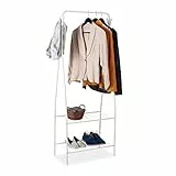 Relaxdays 10028911 Stand Appendiabiti, Metallo, 2 Ripiani & 4 Ganci, Attaccapanni, Corridoio & Spogliatoio, 158x60x33 cm, Bianco, Ferro, 1 Pz
