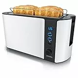 Arendo - Tostapane moderno a 2 fessure XXL - Scongela – Doppia parete termoisolante - Con accessorio scalda cornetto - 1500W - Vassoio raccogli briciole - Display con tempo rimanente – bianco