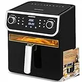 Aigostar - Friggitrice ad aria 8L, Air Fryer XXL olio con finestra di visualizzazione, 1700 W, 12 funzioni preimpostate + manuale, Touch screen LED. Doppio utilizzo: con cestello o cassetto