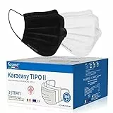 KARAEASY Mascherine chirurgiche Certificate Dispositivo Medico Tipo II BFE 98% Certificate Mascherina Box 50 Nere + 50 Bianco