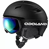 Odoland Kit di Casco Sci con Maschera Sci, Casco Snowboard per Uomo Donna Adolescenti Bambini, Casco Ski Regolabile e Occhiali Sci UV400 Proteczione, Nero, M