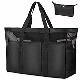 flintronic Grande Borsa Mare Rete Donna, XXL, Uomo, Cosmetica Portatile per Feste Viaggi Picnic Vacanze Shopping-Nero