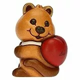 THUN, Soprammobile Quokka Lui con Cuore in Ceramica Decorata a Mano, Versione Piccola, Linea Quokka, 4x5x6 cm h