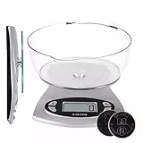 Salter 1069 SVDR - Bilancia elettronica da cucina, recipiente rimovibile per lavastoviglie da 1,8 L, pratico schermo LCD, display con orologio, timer e temperatura ambiente, metriche/imperiali, 5 kg