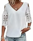 ORANDESIGNE Camicia Elegante Donna Cerimonia Curvy Maglie Mezza Manica Maglietta Estiva Larga Camicette Ufficio Casual Blusa T Shirt Scollo V Casacca Tunica Top a Bianco L