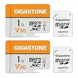 Gigastone Micro sd 1 TB, Set da 2, U3 C10, per Telefono Fotocamere Videocamere Dashcam GoPro DJI Drone Fino a 100 MB/s con Adattatore Scheda Micro SD