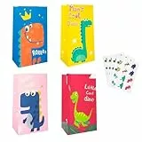 Carastek 40 Pezzi Sacchetti Regalo di Carta Busta Regalo Sacchetto Regalo Dinosauro Caramella Sacchetto di Carta Kraft con 48 Adesivo Dinosaur per confezionare regali e cibo nella Feste Compleanno
