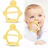 Vicloon Massaggia Gengive Neonati, 2 Pezzi Baby Wrapped Wrist Teether in Silicone 8-14 cm Regolabile, Dentizione Neonati Giocattolo Massaggiagengive in Silicone, Giochi Dentizione Neonato, Giallo
