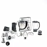 Moulinex 1100 W, kit pasticceria, frullatore, tagliaverdure con accessorio per macedonia, tritacarne, mini tritacarne, masterchef gourmet argento QA519D32