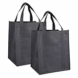 TSHAOUN 2 Pezzi Borsa per la Spesa Riutilizzabili, Borsa della Spesa Grande Pieghevole con Maniglia, Borse in Tessuto Non Tessuto per Shopping, Viaggi, Picnic, Spiaggia, 32 x 38 x 25cm (Grigio)