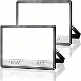 YIQIBRO Faretto LED da Esterno 100W 2 Pezzi, 2 in 1 Faro LED Esterno IP67 Impermeabile Faretti LED, 10000LM 7000K Super Luminoso Bianco Freddo Luce di Sicurezza per Giardino, Garage, Cortile, Terrazza