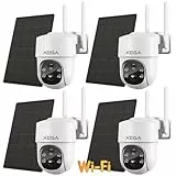 Xega Telecamera Wifi Esterno Senza Fili Solare【4 Unità】, HD PTZ Telecamere con Pannello Solare Batterie,Rilevamento del Movimento,Rotazione 355°/90°,Allarme Sonoro e Luminoso,Visione Notturna a Colori