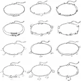 JeweBella 12/15/16/18PCS Cavigliera Donna Boho Regolabile Cavigliera Donna Argento Oro con Cuore Perline Cavigliera Idea Regalo per Donne e Ragazze