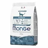Monge Natural Superpremium Monoprotein STERILISED TROUT, cibo secco per gatti sterilizzati (alimento a base di trota, basso contenuto di grassi, senza coloranti aggiunti, 400 g)