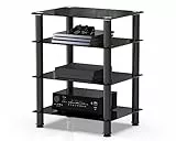 FITUEYES Mobile HiFi Più Grande con 4 Ripiani in 8mm Vetro Temperato, Mobile Giradischi Rack HiFi Angolare 770×600×455mm, Alto Moderno Mobili per Hi Fi Vinili Stereo AV Media