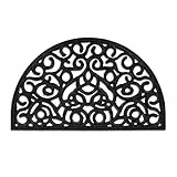 Relaxdays Tappeto di Gomma Semicircolare, 45x75 cm, Antiscivolo, Zerbino Ingresso, Portone, Outdoor, Ornamentale, Nero
