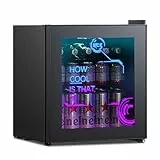 HCK Mini Frigo, Refrigeratore Bevande 48L, Frigorifero Piccolo con Illuminazione Moderna Cyberpunk, Mini frigorifero da 0 a 15°C, Porta a Vetro,per Sala Giochi, Festa, Nero