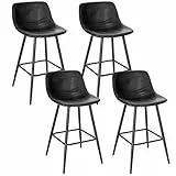 WOLTU Set di 4 Sgabelli da Bar con Schienale, Sgabelli Alti con Seduta Imbottita in Similpelle, Sedie da Cucina con Gambe Metalliche, Altezza Seduta 63cm, Nero, BH351sz-4