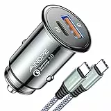 AINOPE Caricabatterie Auto USB C 48W PD+QC3.0 Caricatore Auto USB Fast Charge Presa Accendisigari [USB C-C collegato] Rapido Adattatore Compatibile With iPhone 13 12 11 Pro Max 8 Samsung, Xiaomi