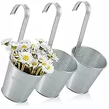 com-four® 3X vasi da Fiori sospesi per balconi - vasi sospesi per Piante ed Erbe aromatiche - vasi per Piante con Ganci per Il Giardino (Metalltopf - Silberfarben)