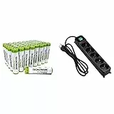 Tecnoware Batterie Mini Stilo Ultra Alcaline AAA - 1.5 Volt - Ideali per giocattoli, controller & Tecnoware Multipresa - Ciabatta Elettrica con 5 Uscite SCHUKO/ITALIA 10/16A Inclinate a 45