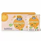 Isola Bio Succo di Frutta Biologico Albicocca, 100% Ingredienti Naturali, Frutta Italiana in Mini Brik per Colazione e Merenda, Formato 3 confezioni da 200 ml