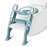 COSTWAY Scaletta Gradini Vasi Riduttore WC per Bambini, Sedile Imbottito, Gradini Antiscivolo con Maniglia, per 1-8 Anni, Verde