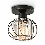 Hommdiy Lampada da Soffitto in Cristallo e Metallo, Mini Plafoniera da Incasso Moderna E27, Illuminazione Luce da Soffitto Rotonda Interna Cristallo per Soggiorno Camera da Letto, Nero S