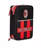 Astuccio Scuola 3 Zip - AC MILAN Calcio - GLORY & HONOUR, Nero, Completo di Matite, Pennarelli etc.., Portapenne Scuola Bambino