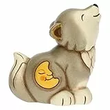 THUN - Soprammobile Lupo Noah con Luna in Ceramica Decorata a Mano, Versione Piccolo - Linea Regali d'inverno - Idea Regalo Natale 2022-8x5,3x9,2 cm h