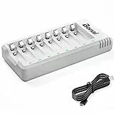 BONAI Caricabatterie per Pile Ricaricabili AA e AAA 8 Slot con Intelligente LED Caricabatterie Ricaricare Batterie Ni-MH Ni-Cd(con Cavo USB)