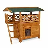 lionto Casa per Gatti con Veranda E Scaletta, 77x50x73 cm, Natura/Marrone