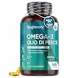 Omega 3 Olio di Pesce 2000mg Alto Dosaggio, Omega3 con 660mg EPA e 440mg DHA, Olio di Pesce Fonte di Acidi Grassi Essenziali EPA DHA, Fish Oil Omega 3 Capsule, Integratore Omega 3 con 240 Softgel
