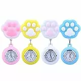 Vegena Orologi da infermiera, 4 pezzi, orologio da infermiera, custodia in silicone, orologio da taschino, orologio da tasca con clip per uomo e donna, bianco, rosa, blu, giallo