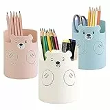 Aipeeo Portapenne da Scrivania, 3 pezzi, Organizer Multifunzione da Scrivania, Portapenne, Scrivania, Rotonda, in Plastica, per Uffici, Case e Scuole (Rosa, bianco, blu)