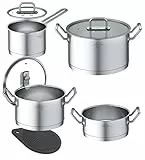 SILBERTHAL Set pentole acciaio inox | Tutti i piani cottura induzione e forno | Batteria da cucina induzione | Batteria pentole Acciaio con coperchi in vetro