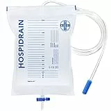 AIESI® Sacche per urina da letto 2 litri tubo 120 cm con rubinetto di scarico a croce (T) e valvola antireflusso HOSPIDRAIN (Confezione da 50 pezzi)