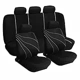 Lupex Shop Coprisedili universali in poliestere adattabili a tutte le auto con sedili standard - con 2 zip sui schienali posteriori - modello G - Nero/Grigio