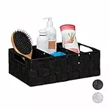 relaxdays Cestino Portaoggetti con Scomparti, per i Cosmetici da Bagno, con Impugnature HxLxP: 10 x 32 x 21 cm, Nero, PP, Metallo, 1 Pz