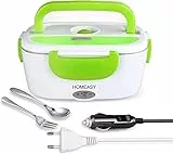 homeasy Scatola riscaldata elettrica, pranzo scatola riscaldata 220 V 12 V, scatola da pranzo rimovibile in acciaio inossidabile 1,5 L, ermetica per casa, auto, campeggio, ufficio, ecc. Verde
