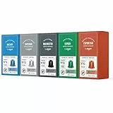 by Amazon Confezione Mista di Capsule Caffè compatibili con Nespresso, Capsules in Alluminio, 100 unità, 5 confezioni da 20 - Certificato Rainforest Alliance