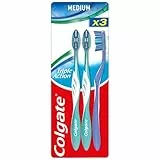 COLGATE - Spazzolino da denti a tripla azione media - manico con 35% plastica riciclata - Confezione da 3 spazzolini da denti